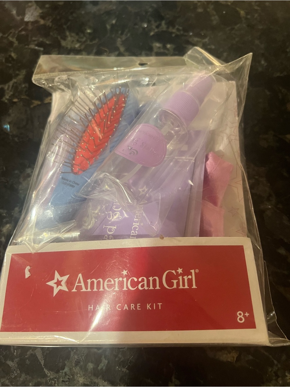 American Girl Pastel Hair Care Set with Blue Brush and Red Bristles